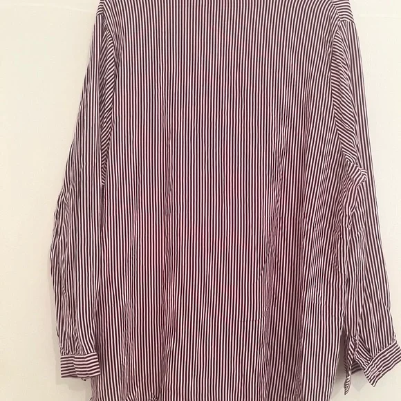 MARKS & SPENCER Womens Top Blouse Striped Red White Burgundy Cuffed Pocket - Picture 5 of 8